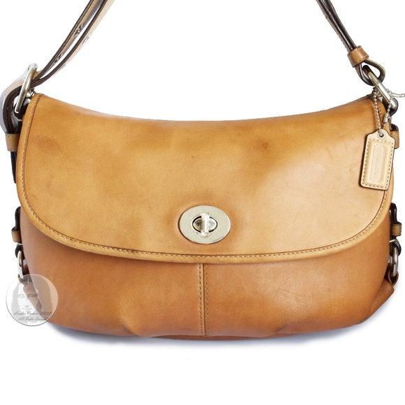 Coach Shoulder Bag Legacy Leather Flap Style F15170 Tan Convertible Cross Body - Picture 3 of 14